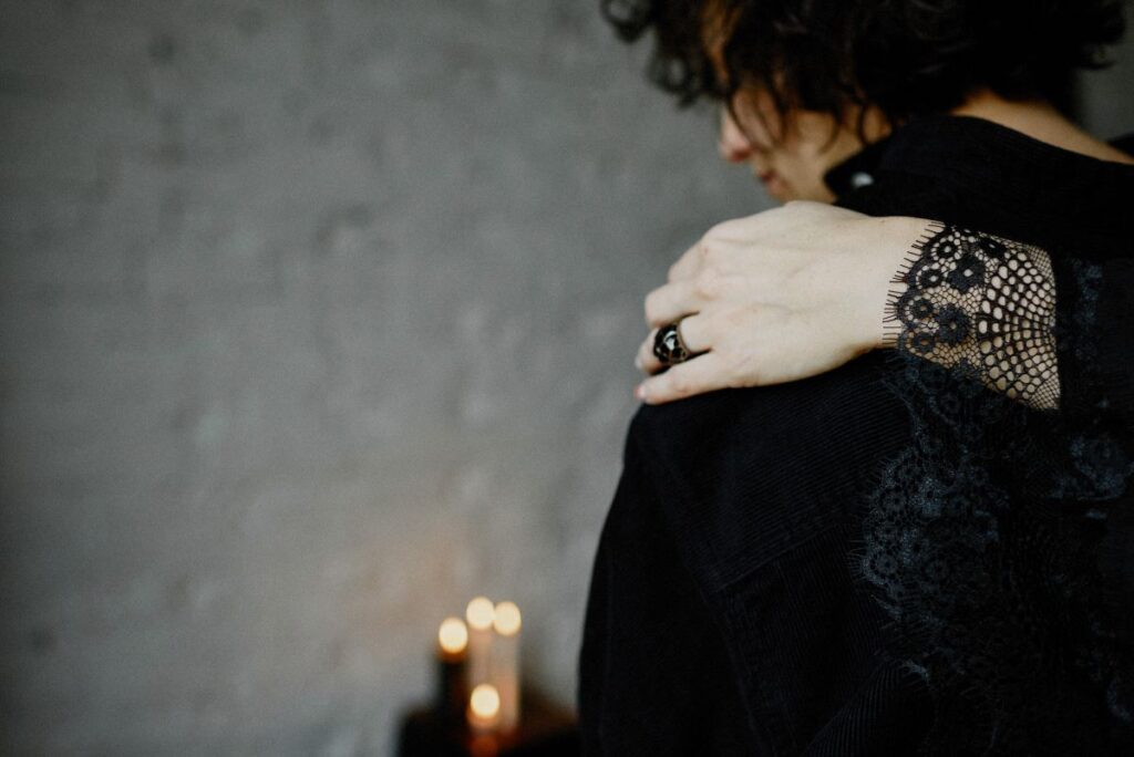 Mourning woman wearing black.
