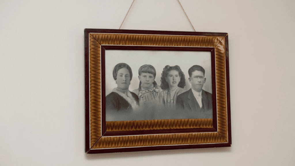 family portrait hanging on wall