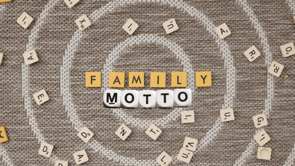 family motto spelled out in scrabble and boggle tiles