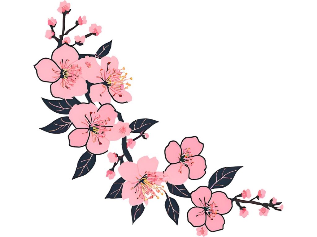 tattoo design of branch of pink cherry blossoms