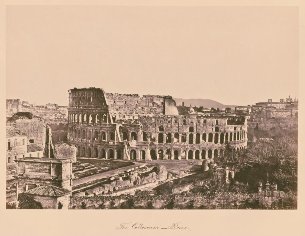 vintage sepia photograph of the colosseum in Rome Italy