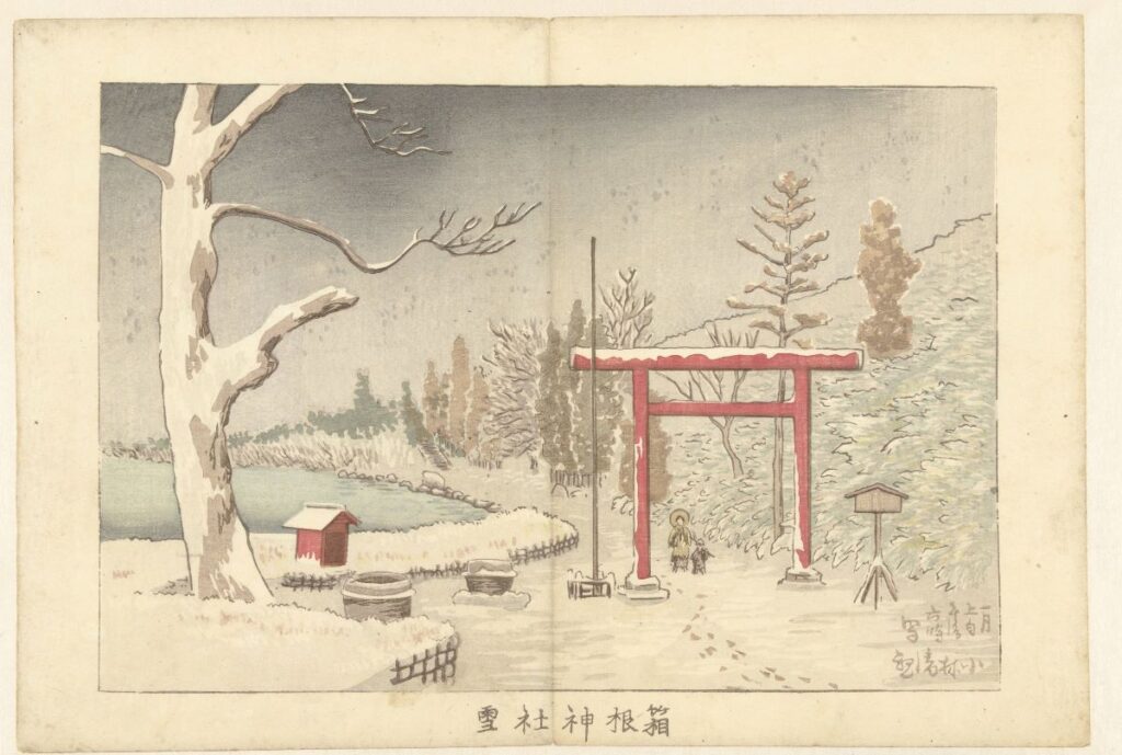 vintage artwork of Torii gate in Japan