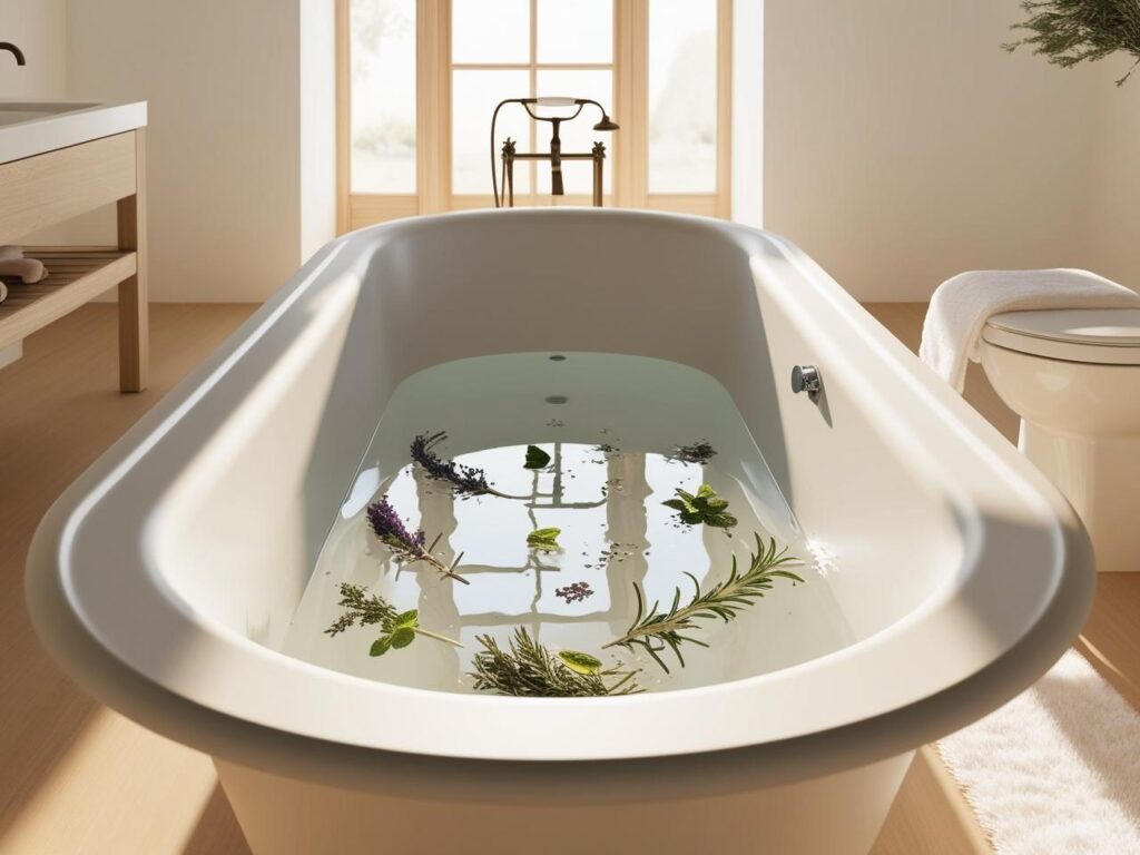 a bath filled with aromatic herbs