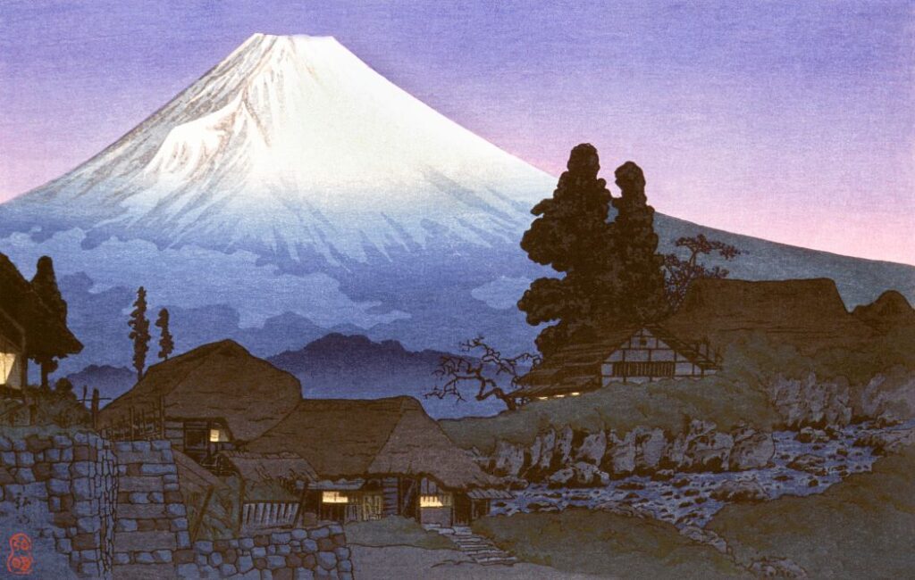 painting of mount fuji, landmark in japan