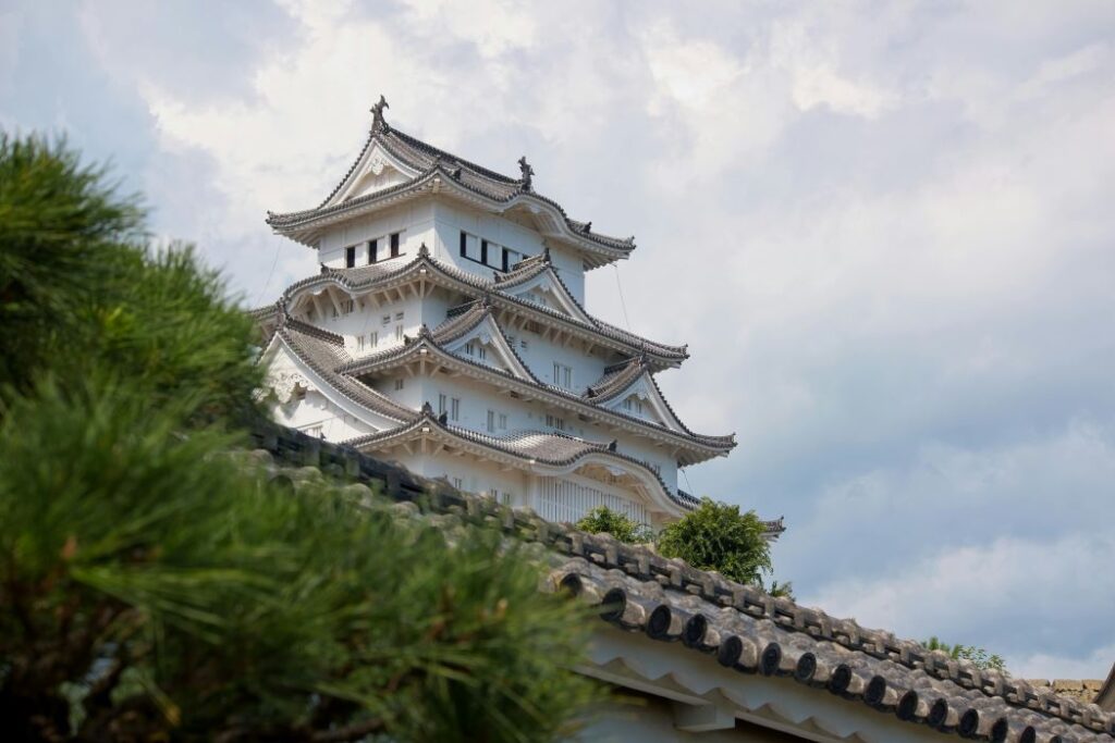 View of Himeji Castle from below.