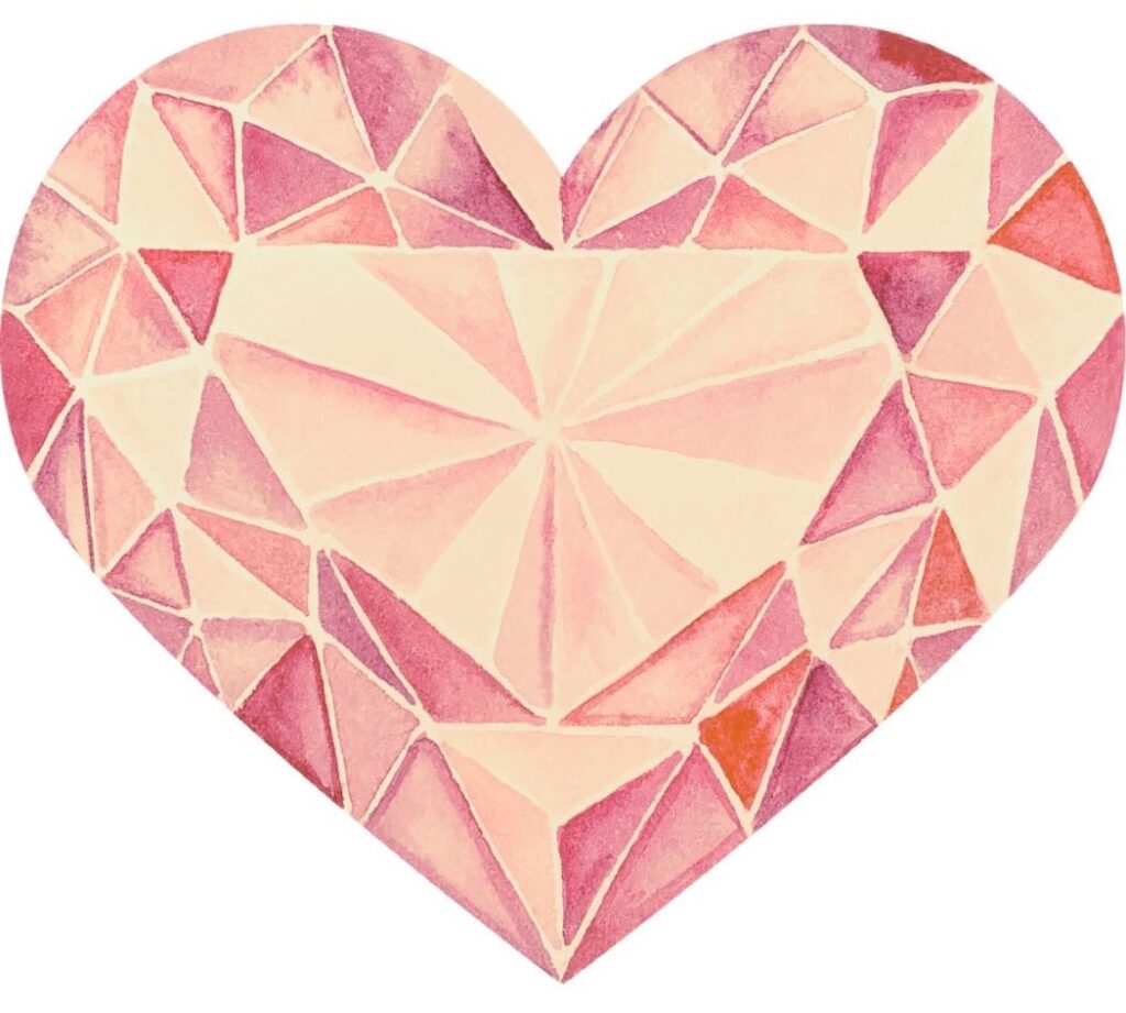 heart shape with diamond facets 