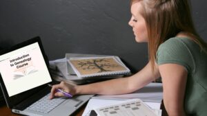 young woman taking an online genealogy for beginners class