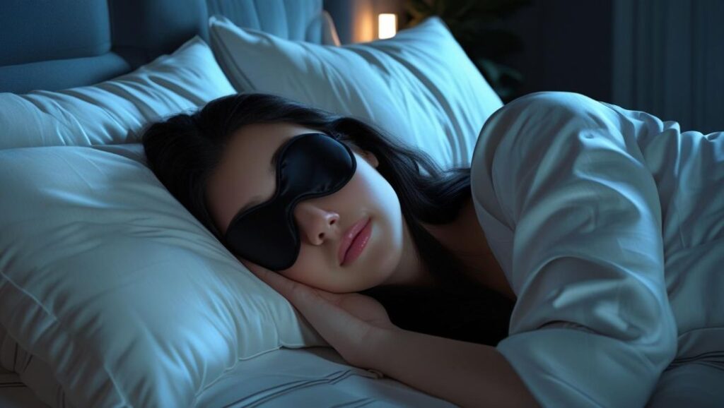 woman wearing a sleep mask sleeping peacefully
