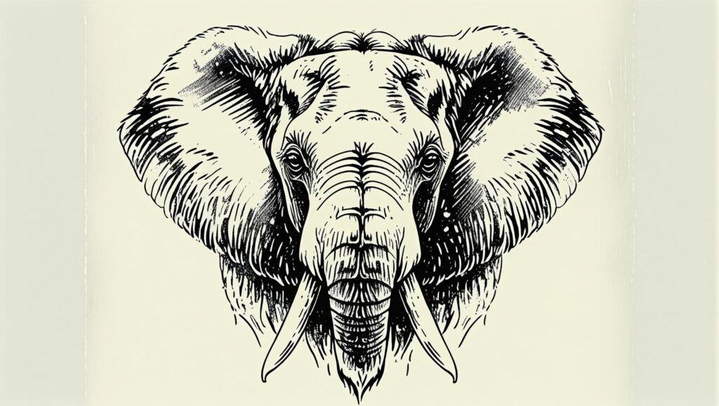 Elephant pen and ink drawing
