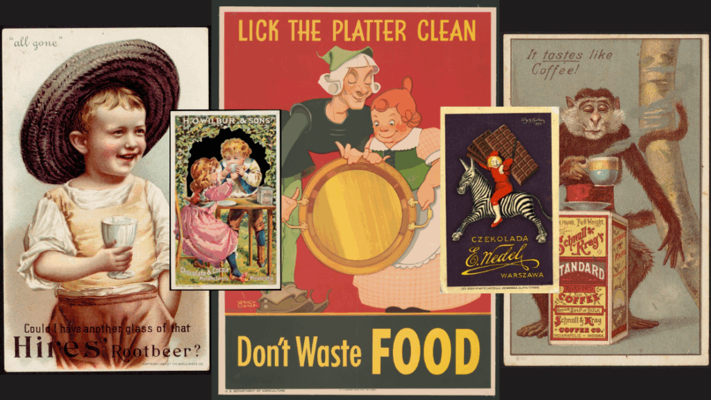 collage of vintage food posters