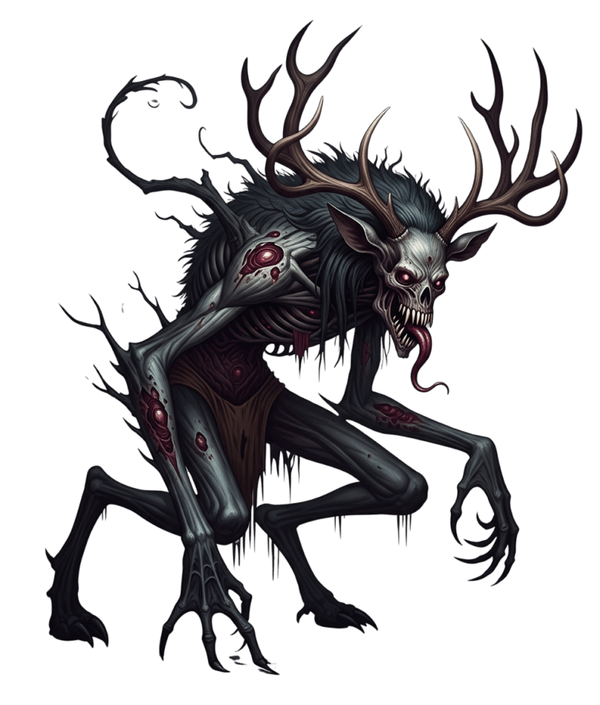 dark gothic depiction of the mythical Wendigo monster