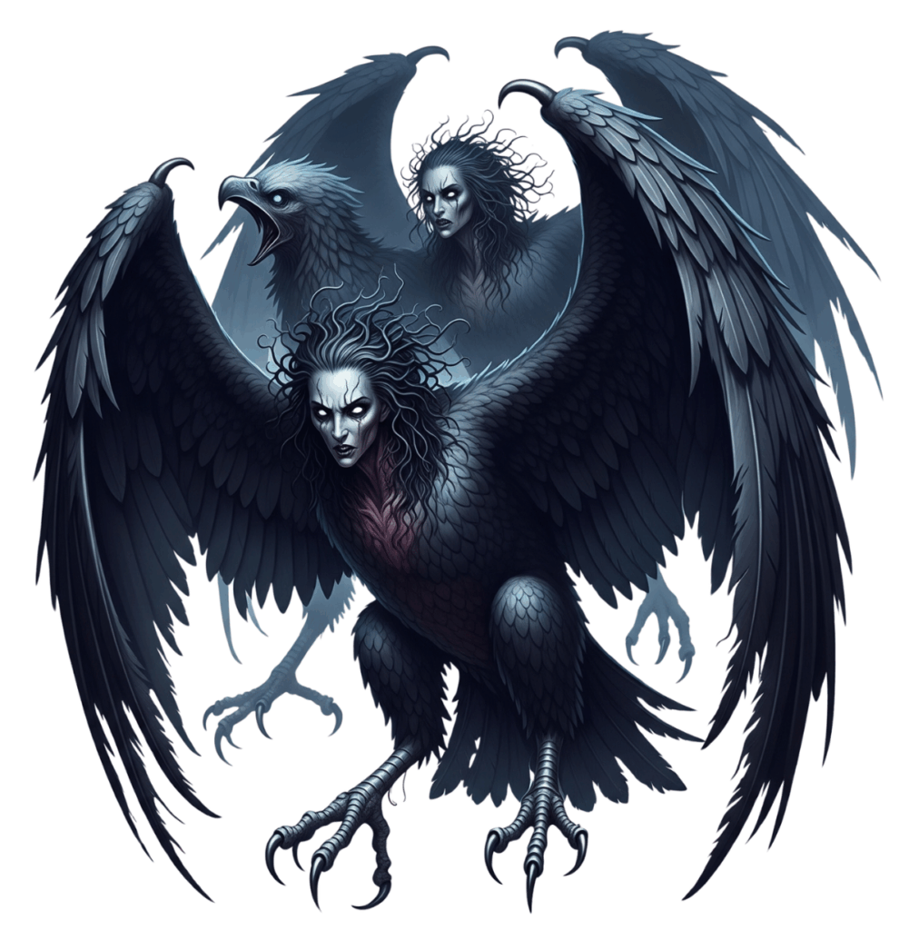 drawing of scary mythical creatures known as Harpies
