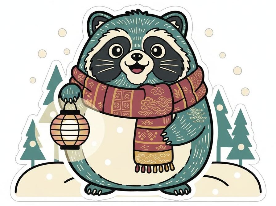 colorful tanuki raccoon dog Christmas traditions from around the world